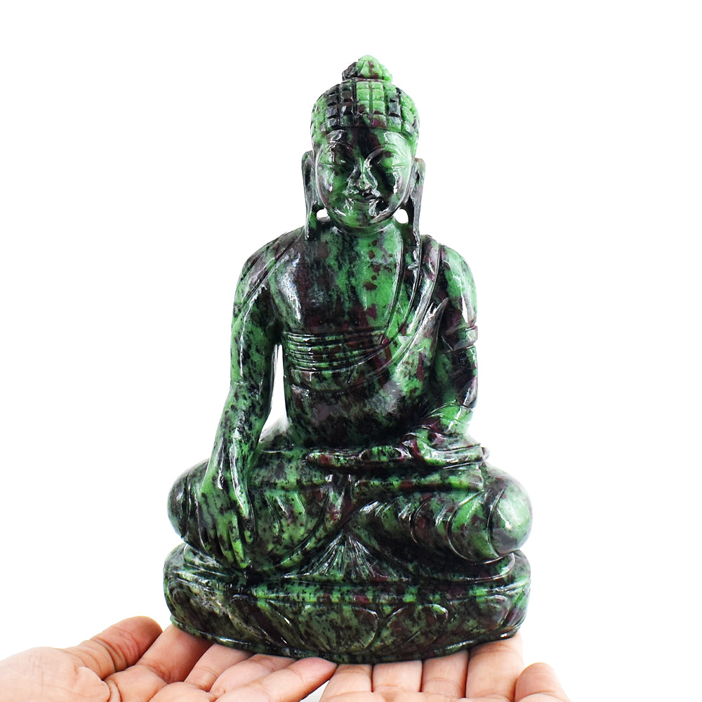 Stunning  8950.00 Cts Genuine Ruby Zoisite Hand Carved Crystal Buddha Idol Gemstone Carving