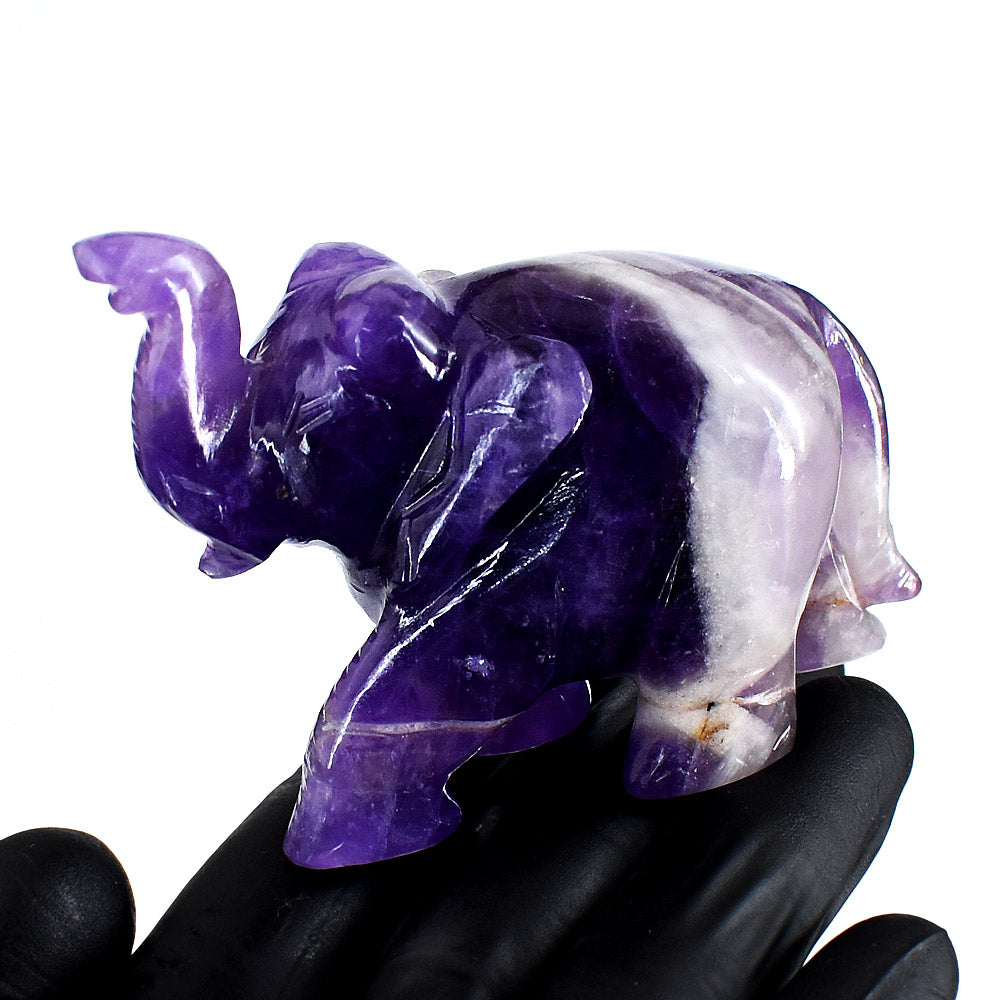 Exclusive 789.00 Carats Genuine Amethyst Hand Carved Crystal Gemstone Elephant Carving