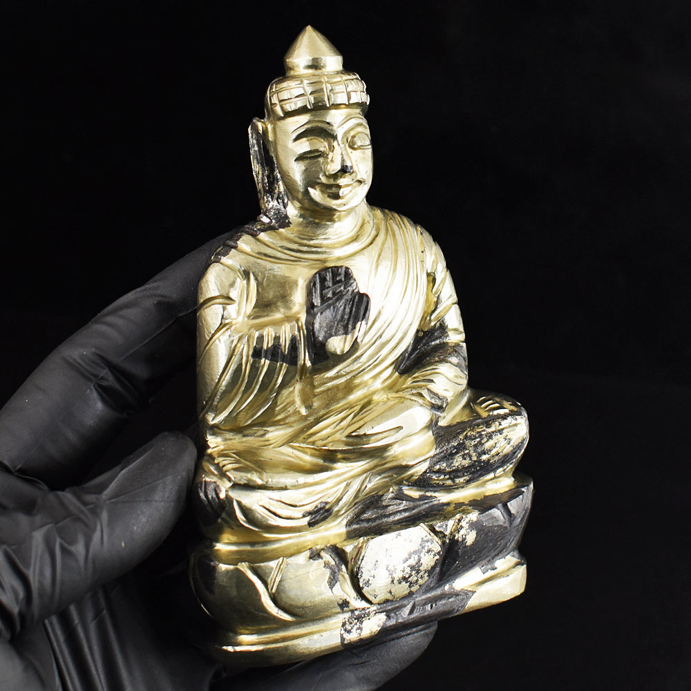 Gorgeous 2005.00 Cts Genuine Pyrite Hand Carved Crystal Gemstone Buddha Idol Carving