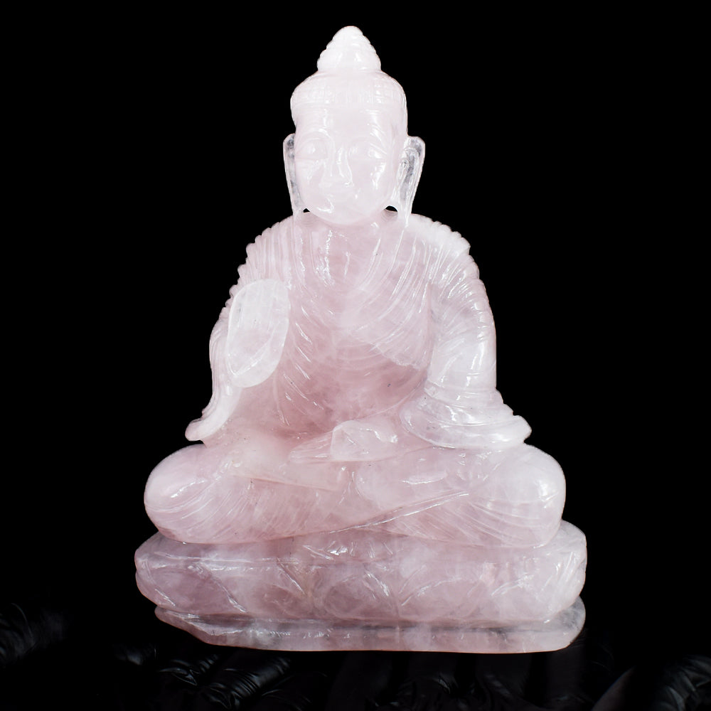 Natural 4037.00 Cts Genuine Pink Rose Quartz Hand Carved Gemstone Crystal Buddha Statue Carving