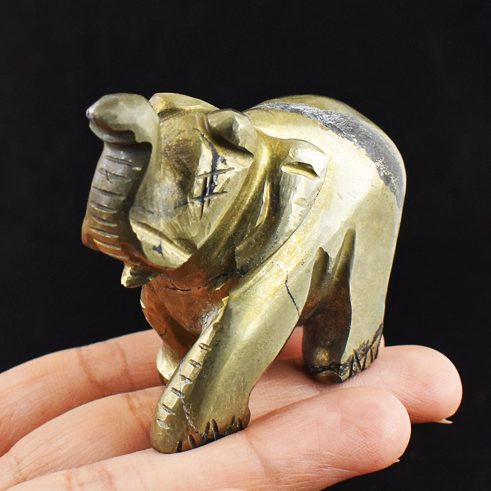 Natural 847.00 Cts Genuine Pyrite Hand Carved Crystal Gemstone Elephant Carving