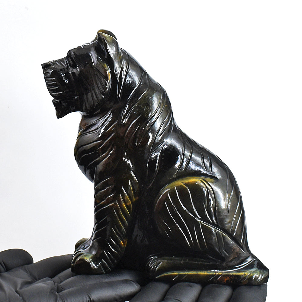 Exclusive 4272.00 Cts Genuine Tiger Eye Hand Carved Gemstone Lion Crystal Carving