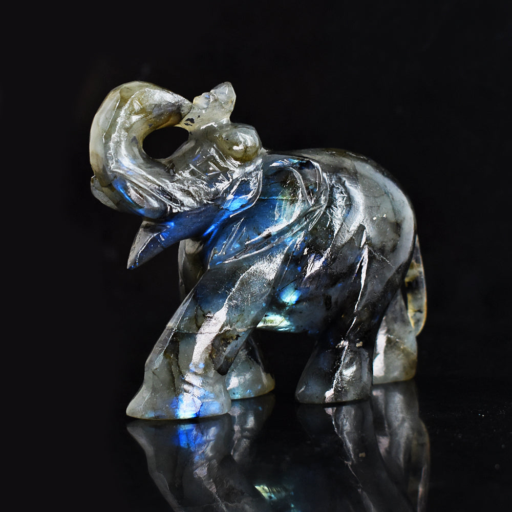 Craftsmen  Blue Flash Labradorite  Hand Carved Genuine Crystal Gemstone Carving Elephant