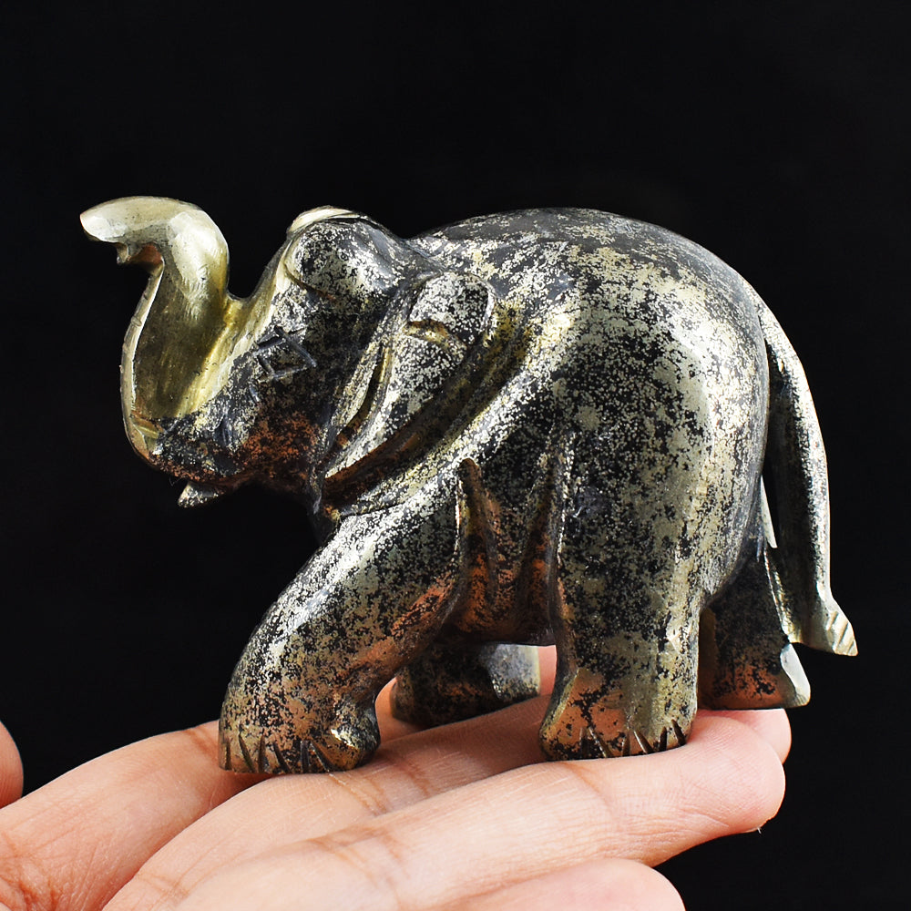 Craftsmen 916.00 Cts Genuine Pyrite Hand Carved Crystal Gemstone Elephant Carving