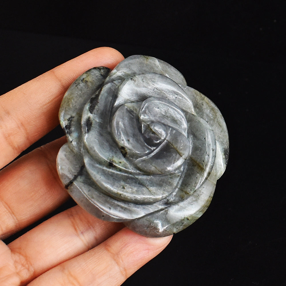 Blue Flash Labradorite  385.00 Carats  Genuine  Hand  Carved  Gemstone  Crystal  Rose Flower Carving