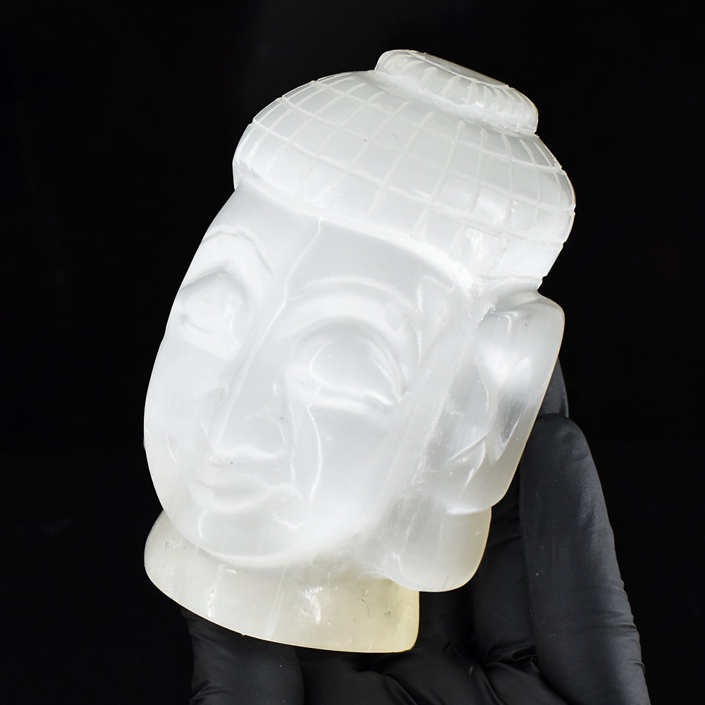 Craftsmen 2293.00 Cts Genuine Selenite Hand Carved Crystal Gemstone Buddha Head Carving