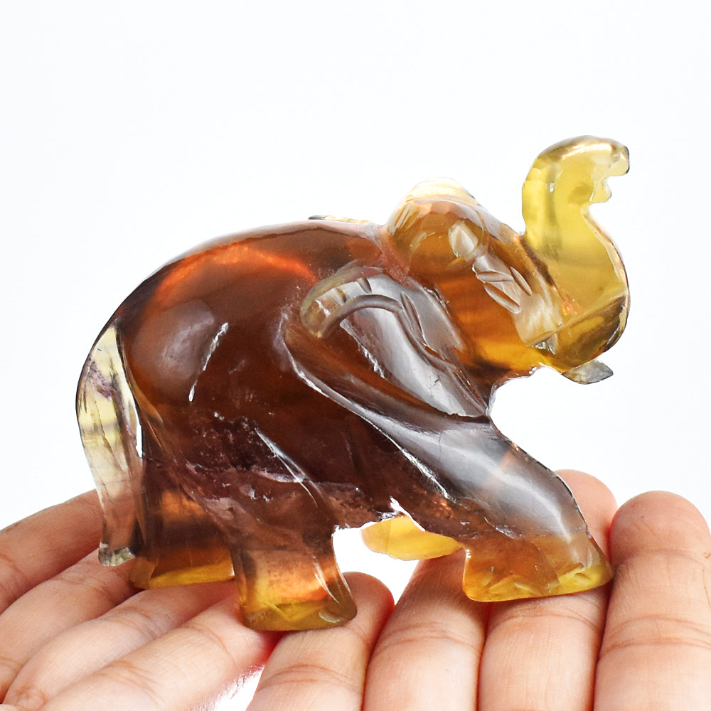 Exclusive 1404.00 Carats  Genuine  Multicolor Fluorite  Hand Carved Crystal Gemstone Carving Elephant