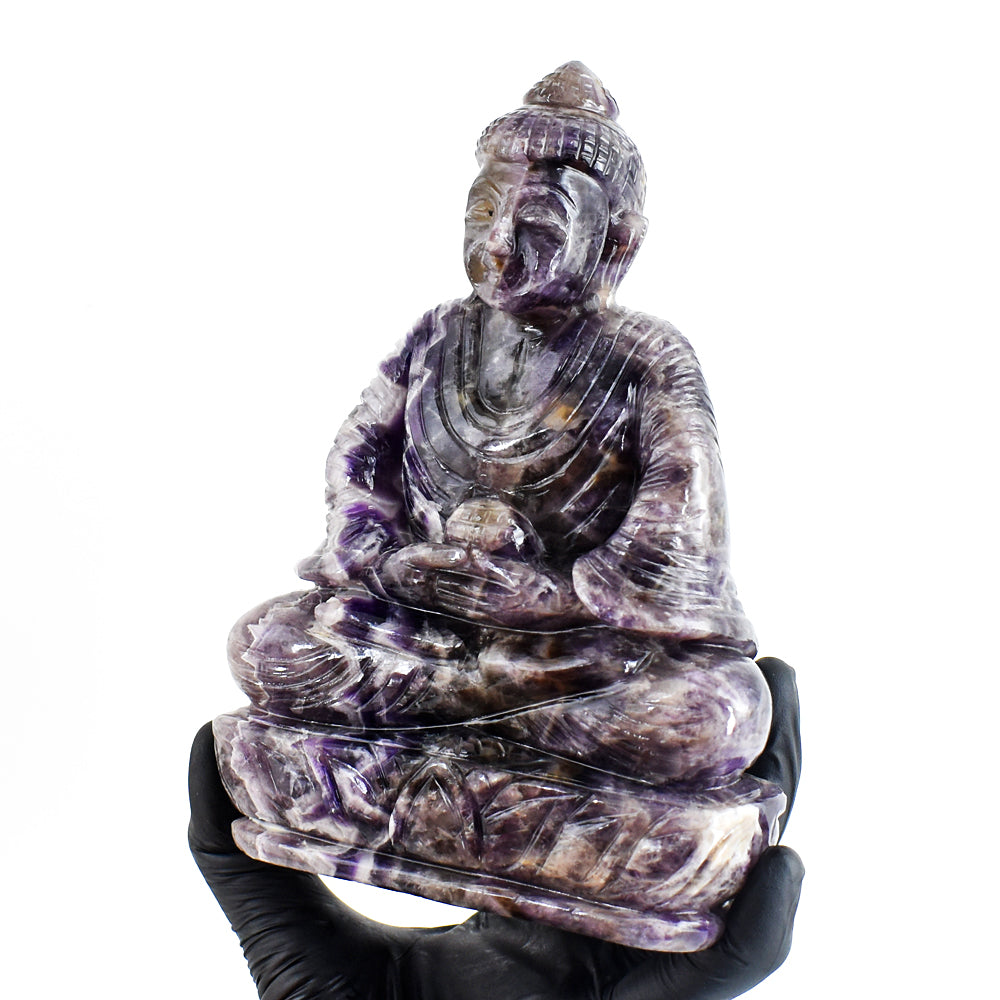 Gorgeous 6341.00 Cts Genuine Chevron Amethyst Hand Carved Crystal Buddha Gemstone Idol