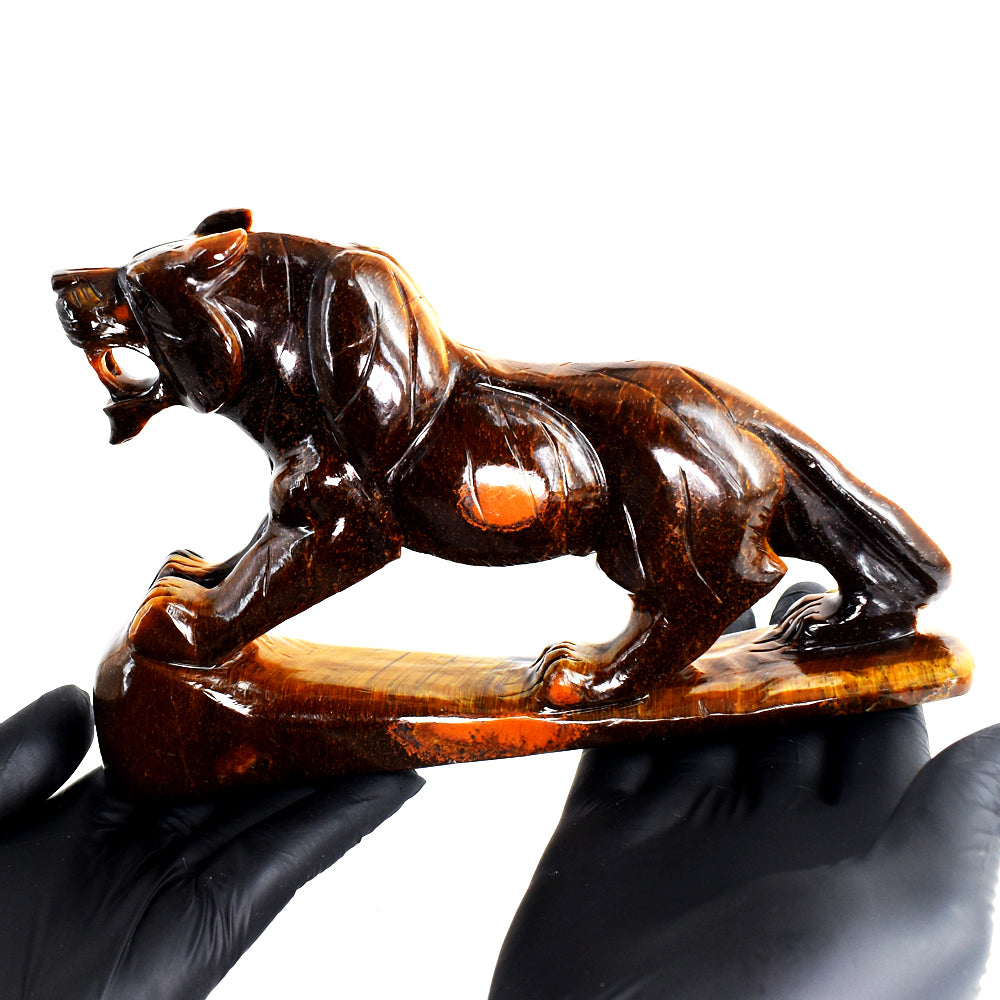 Beautiful 3682.00 Carats Genuine Tiger Eye Hand Carved Gemstone Crystal Lion Carving