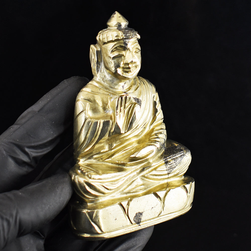 Beautiful 1264.00 Cts Genuine Pyrite Hand Carved Crystal Gemstone Buddha Idol Carving