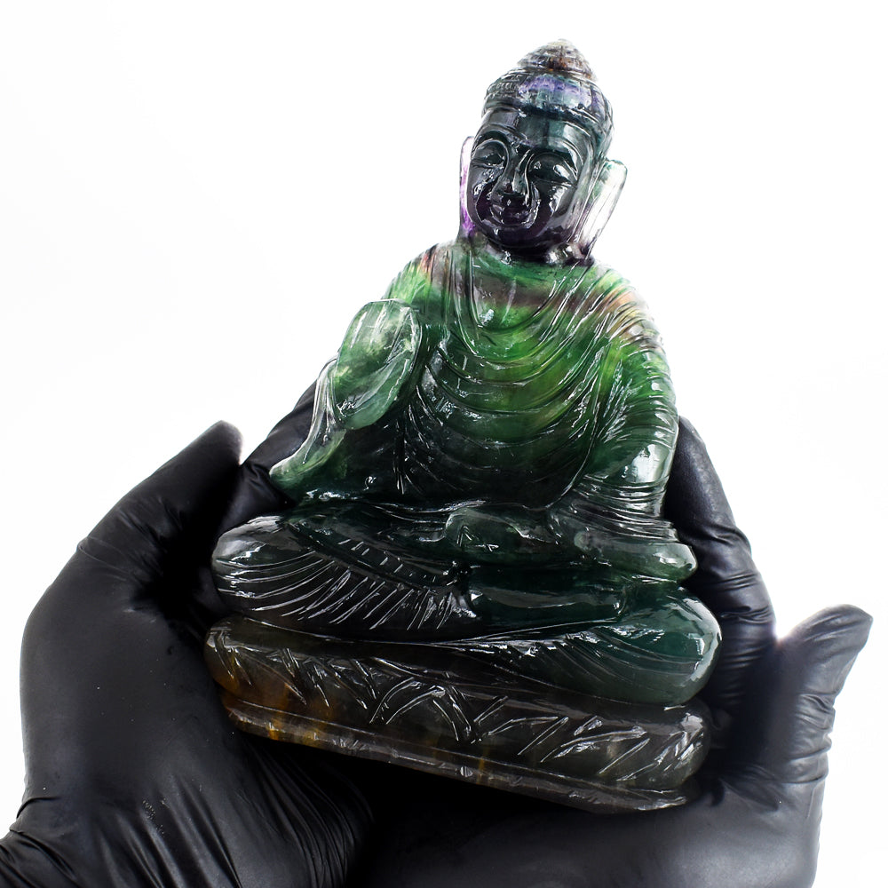 Amazing 4047.00 Cts Genuine Multicolor Fluorite Hand Carved Gemstone Crystal Buddha Carving