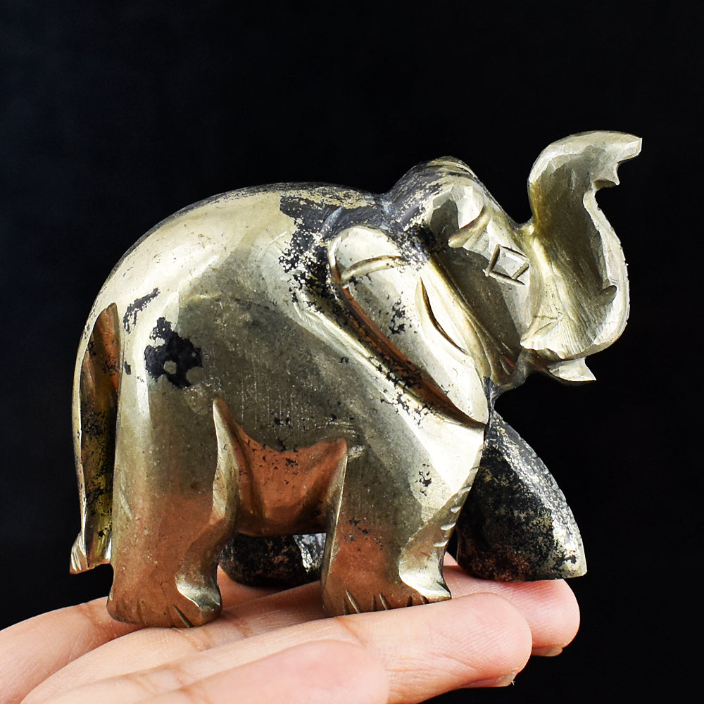 Craftsmen 916.00 Cts Genuine Pyrite Hand Carved Crystal Gemstone Elephant Carving