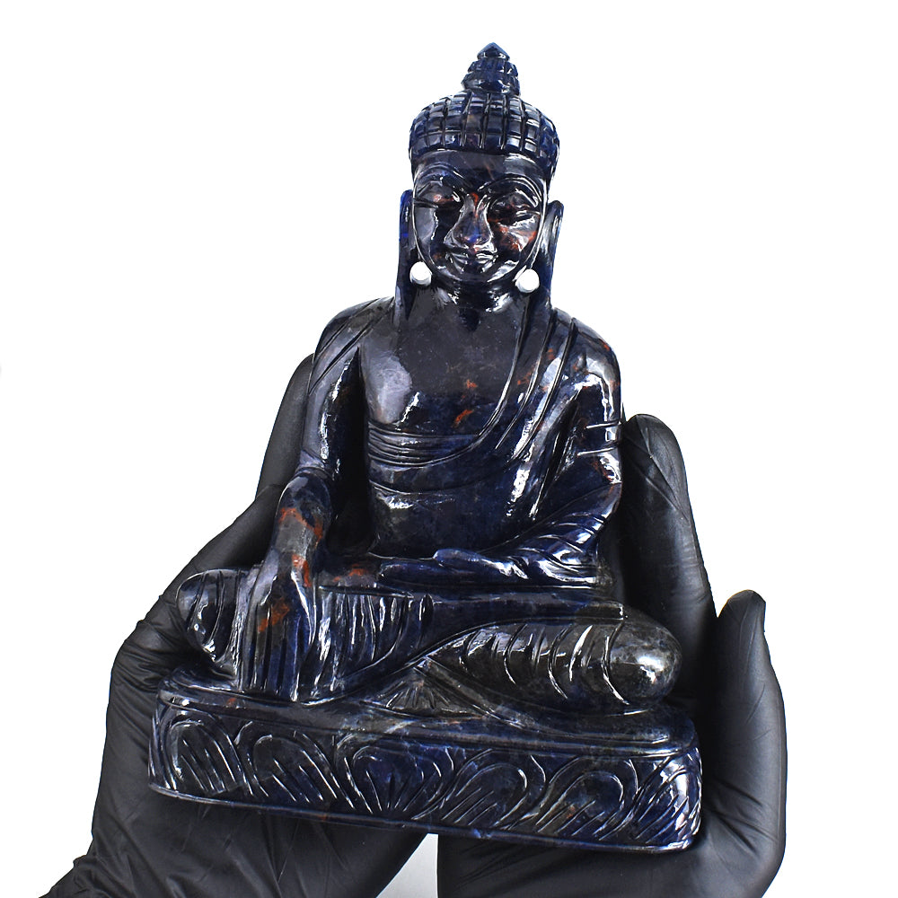 Natural 4479.00 Cts Genuine Sodalite Hand Carved Crystal Gemstone Buddha Statue Carving