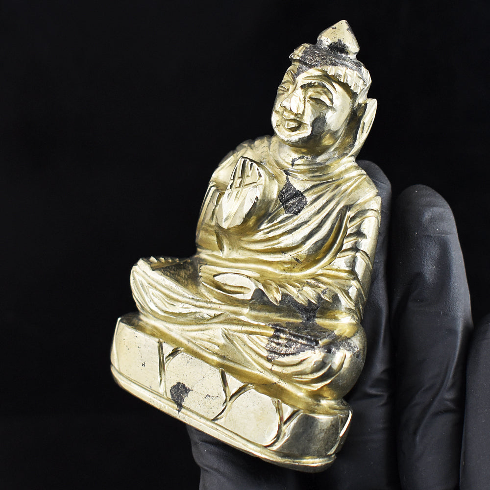 Beautiful 1264.00 Cts Genuine Pyrite Hand Carved Crystal Gemstone Buddha Idol Carving