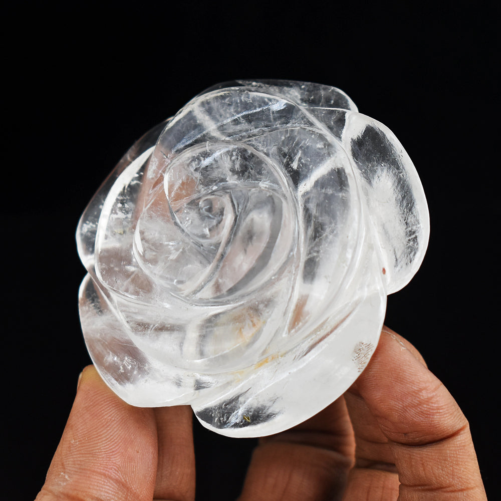 Artisian 563.00 Carats Genuine White Quartz Hand Carved  Rose  Flower  Carving Gemstone