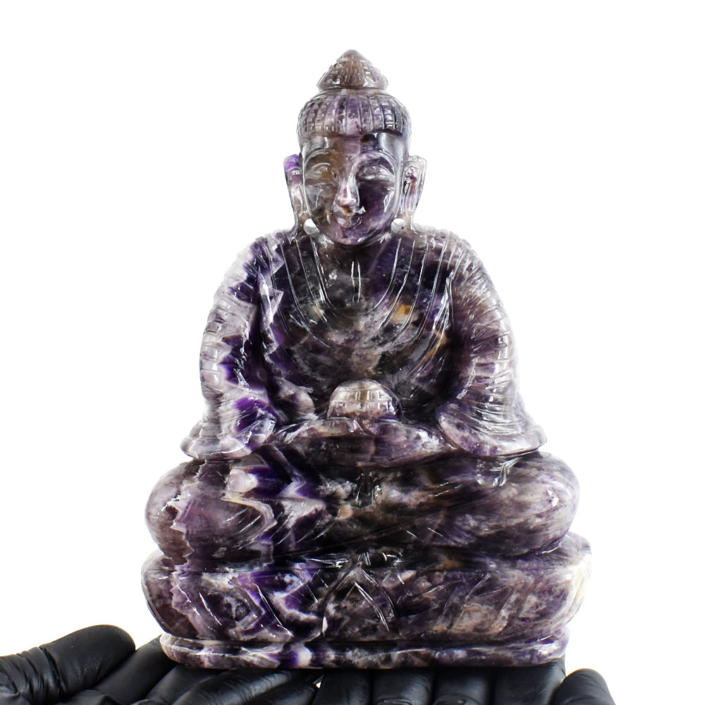 Gorgeous 6341.00 Cts Genuine Chevron Amethyst Hand Carved Crystal Buddha Gemstone Idol