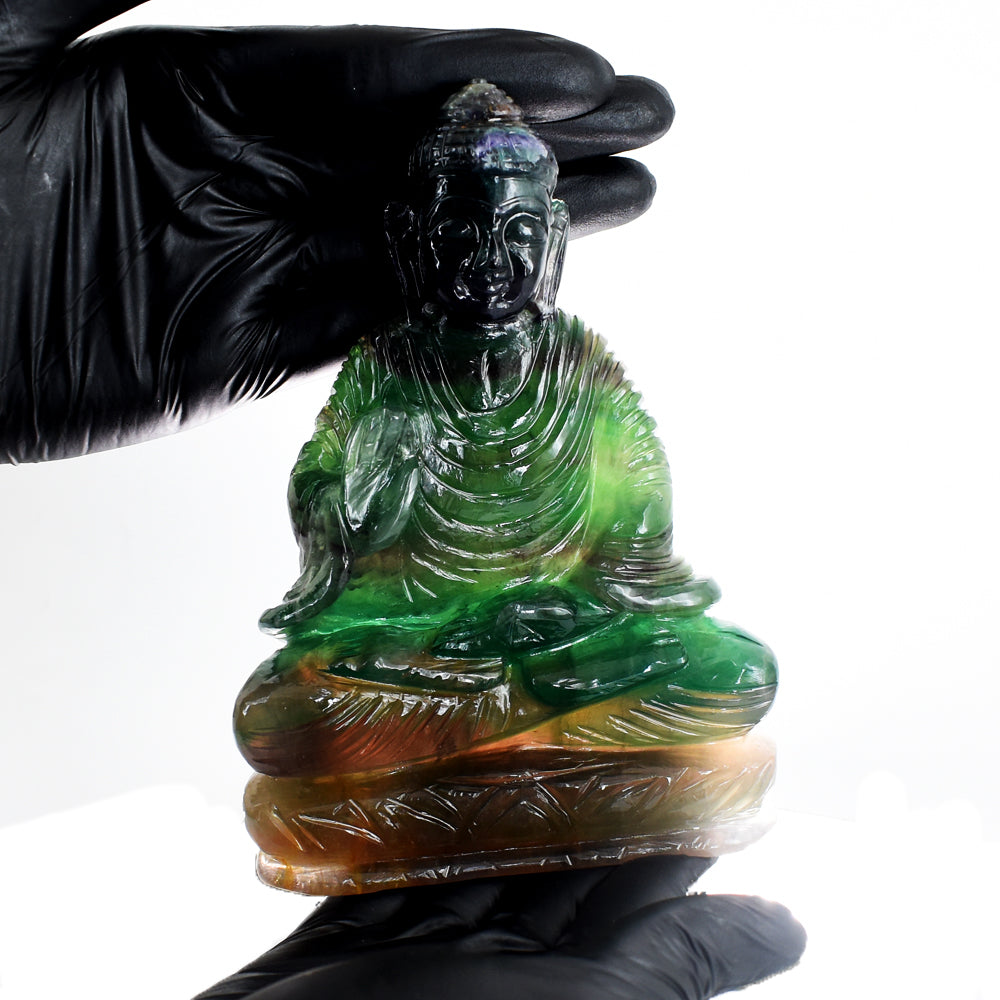 Amazing 4047.00 Cts Genuine Multicolor Fluorite Hand Carved Gemstone Crystal Buddha Carving