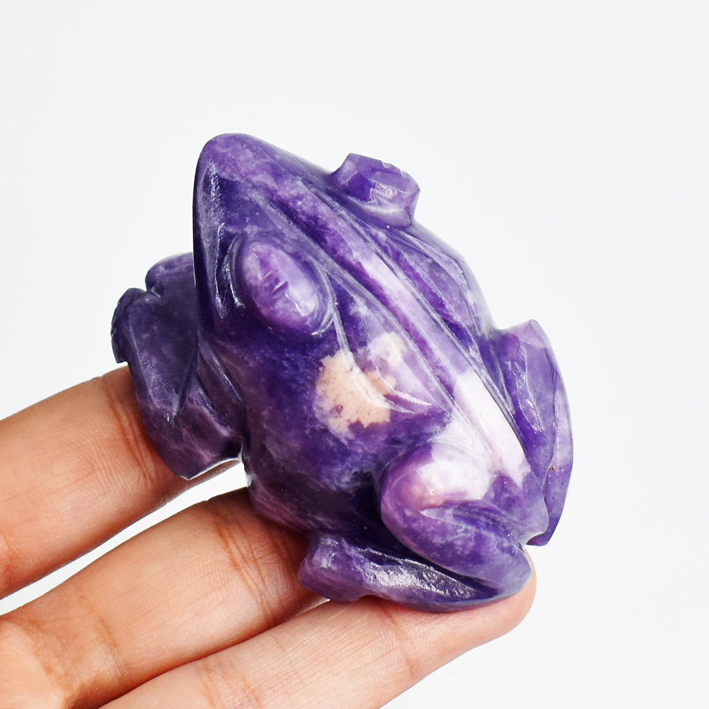 Beautiful 706.00 Carats Genuine Lepidolite  Hand  Carved Crystal  Gemstone  Carving Frog