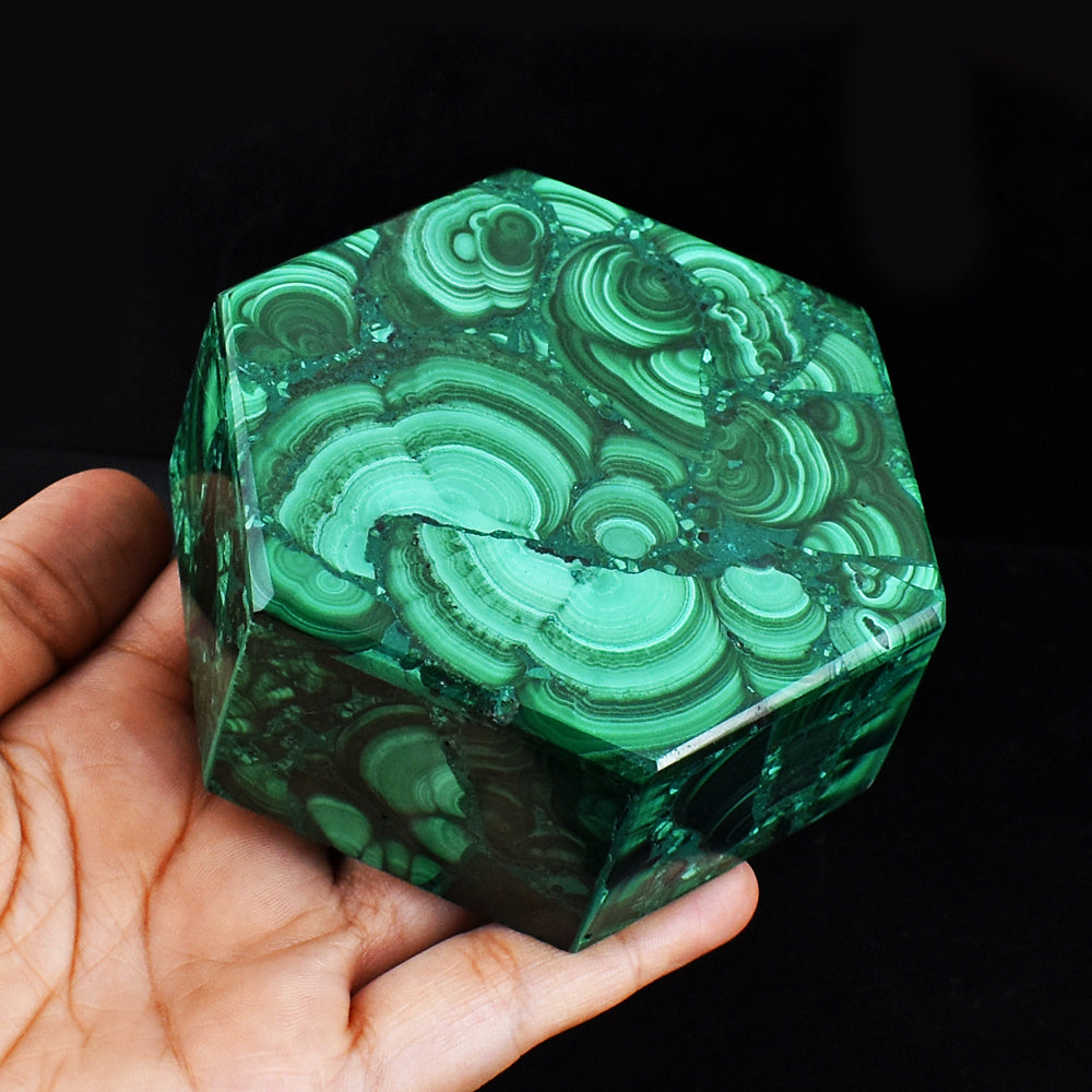 Stunning  1285.00 Carats  Genuine  Malachite  Hand Carved  Crystal Gemstone Carving Box