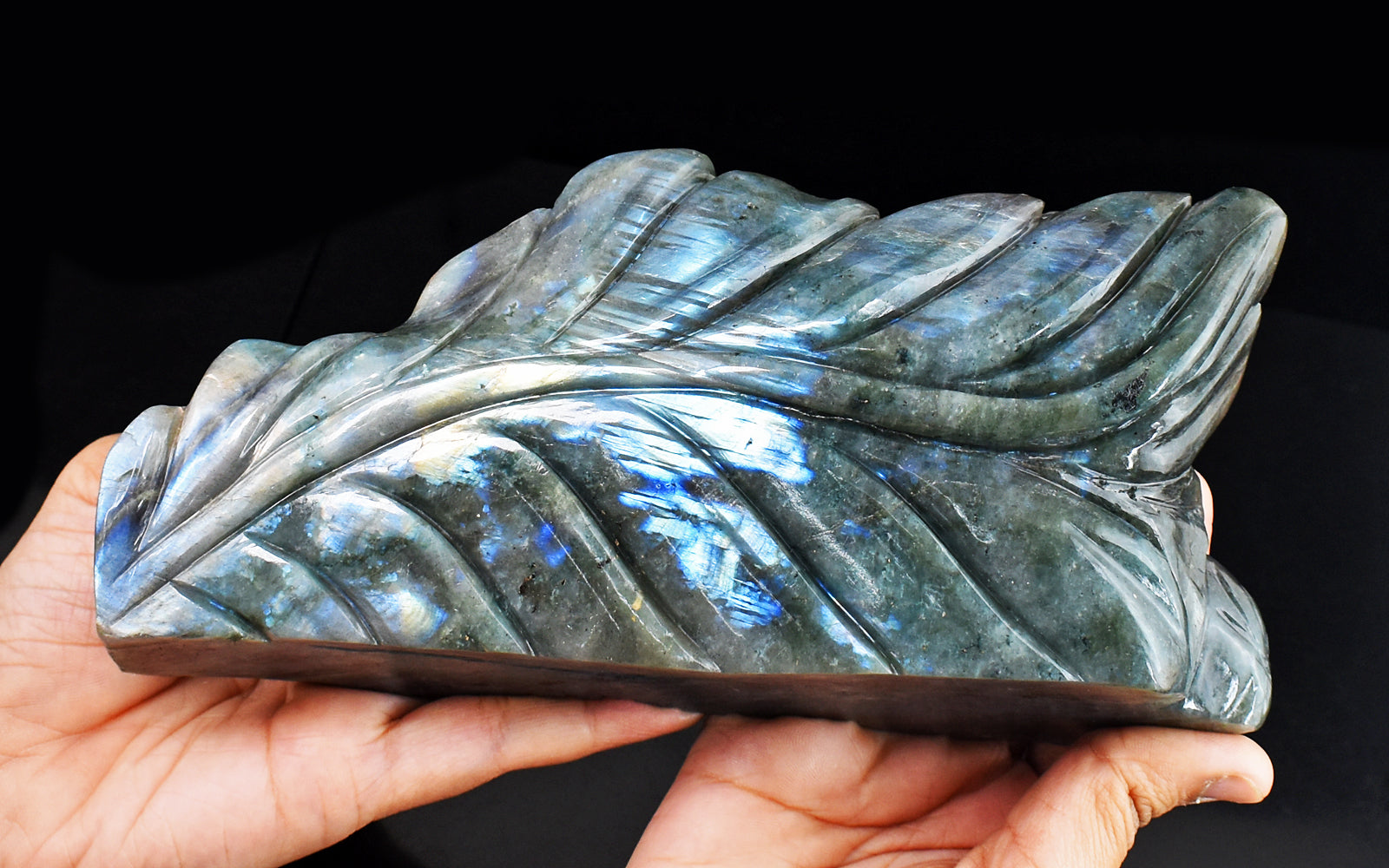 Gorgeous 6465.00 Cts Genuine Pink & Blue Flash Labradorite Hand Carved Crystal Gemstone Sleeping Lord Buddha Carving