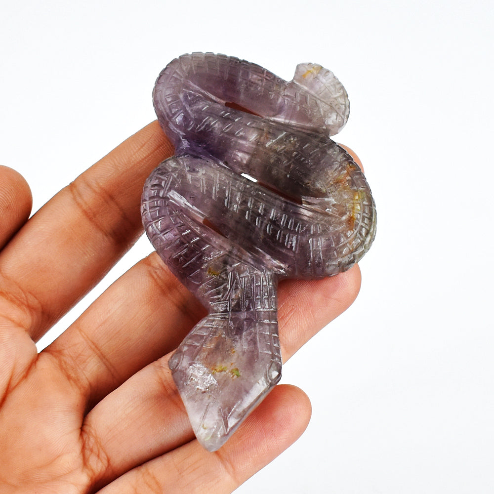 Exclusive 273.00 Carats  Genuine Amethyst  Hand Carved  Crystal Gemstone Carving Snake