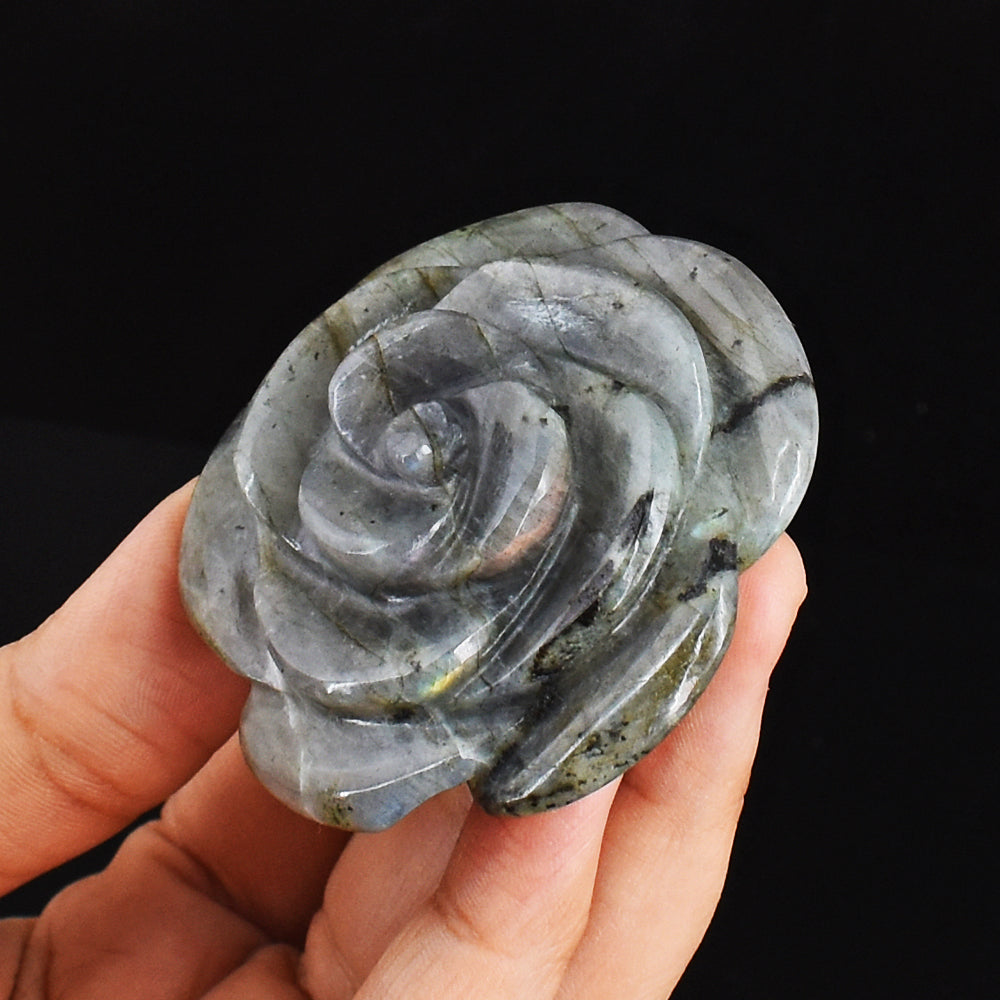 Blue Flash Labradorite  385.00 Carats  Genuine  Hand  Carved  Gemstone  Crystal  Rose Flower Carving