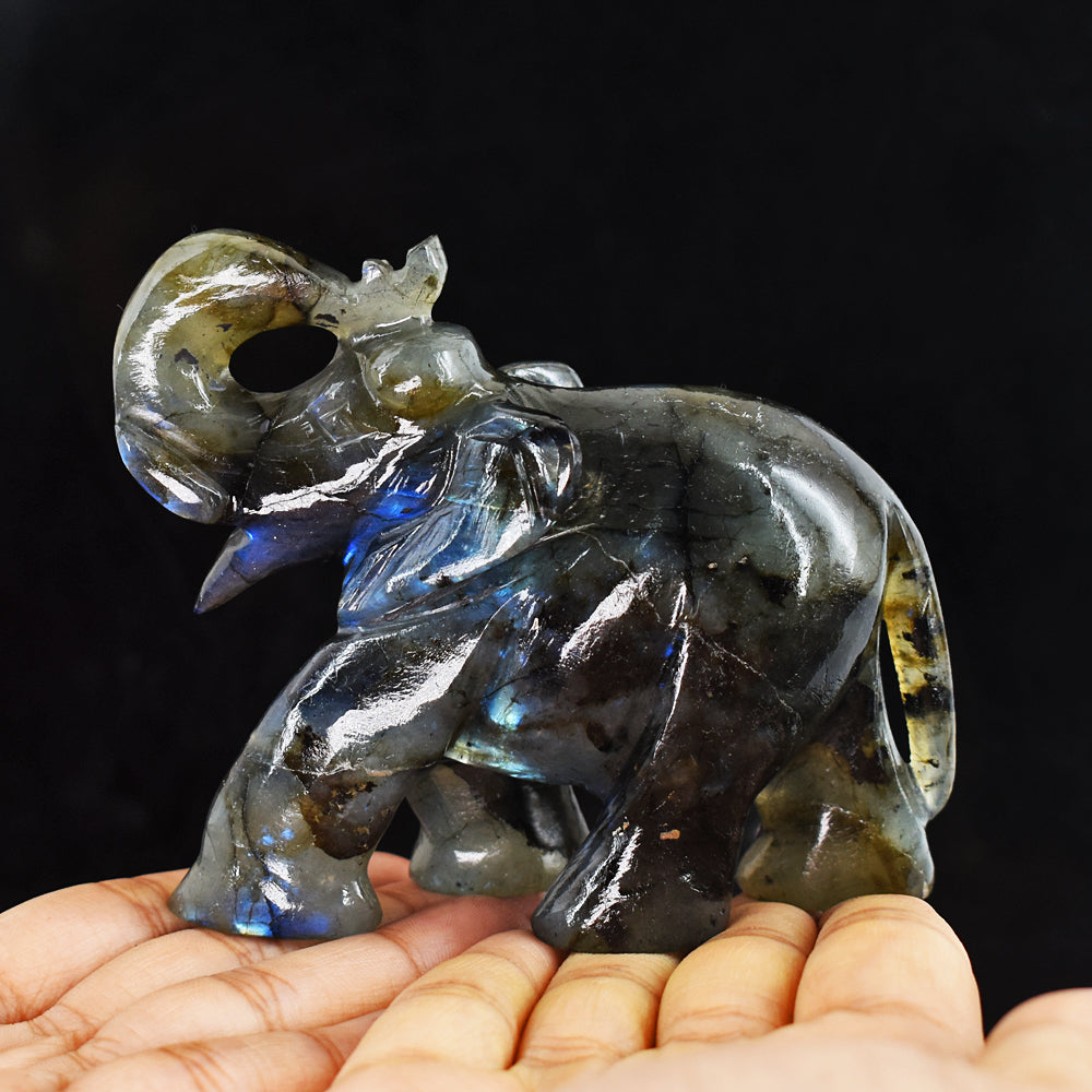 Craftsmen  Blue Flash Labradorite  Hand Carved Genuine Crystal Gemstone Carving Elephant