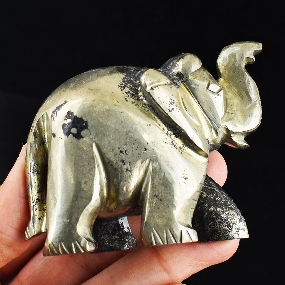 Craftsmen 916.00 Cts Genuine Pyrite Hand Carved Crystal Gemstone Elephant Carving