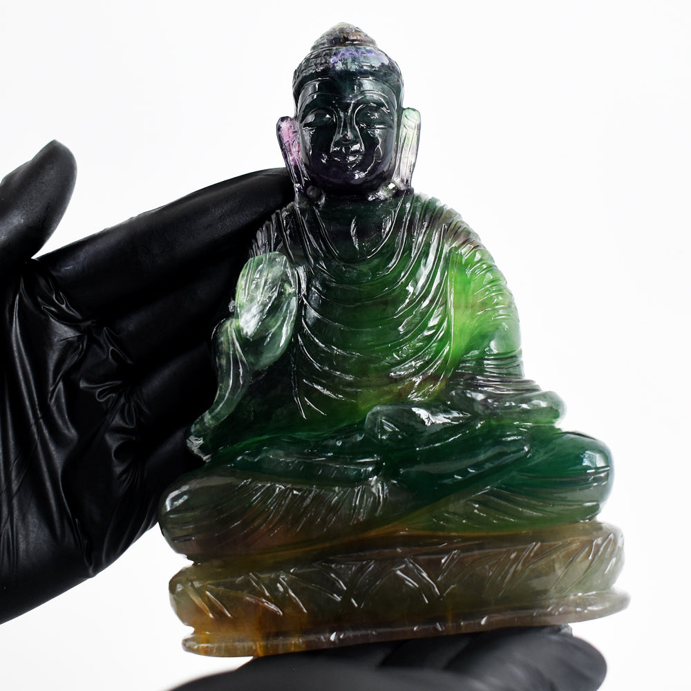 Amazing 4047.00 Cts Genuine Multicolor Fluorite Hand Carved Gemstone Crystal Buddha Carving