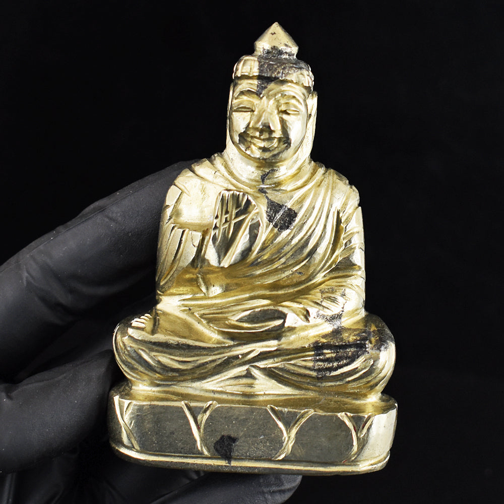 Beautiful 1264.00 Cts Genuine Pyrite Hand Carved Crystal Gemstone Buddha Idol Carving