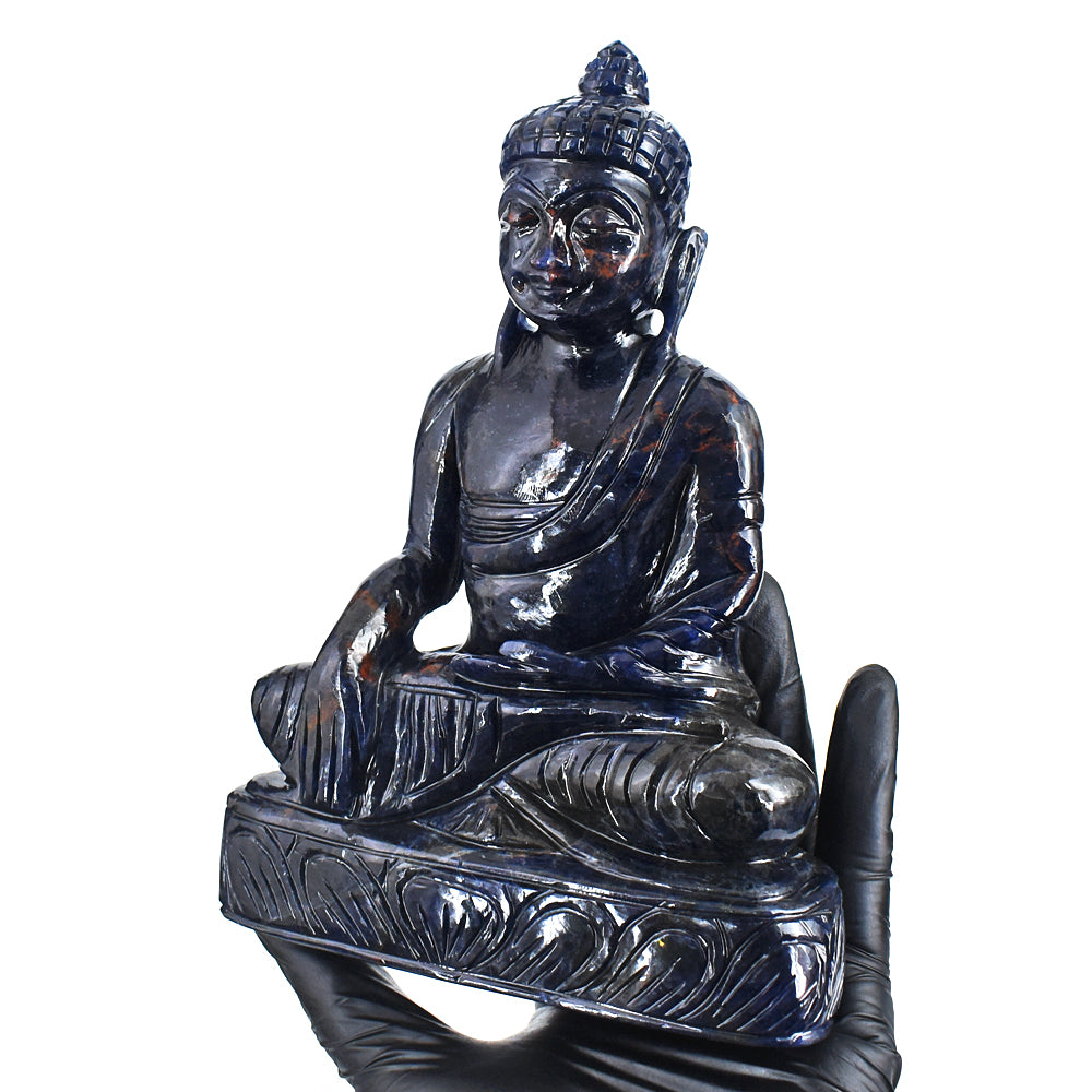 Natural 4479.00 Cts Genuine Sodalite Hand Carved Crystal Gemstone Buddha Statue Carving