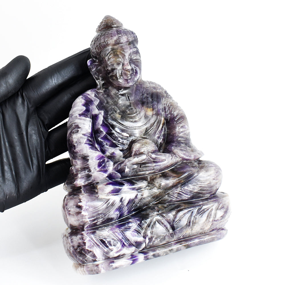 Gorgeous 6341.00 Cts Genuine Chevron Amethyst Hand Carved Crystal Buddha Gemstone Idol