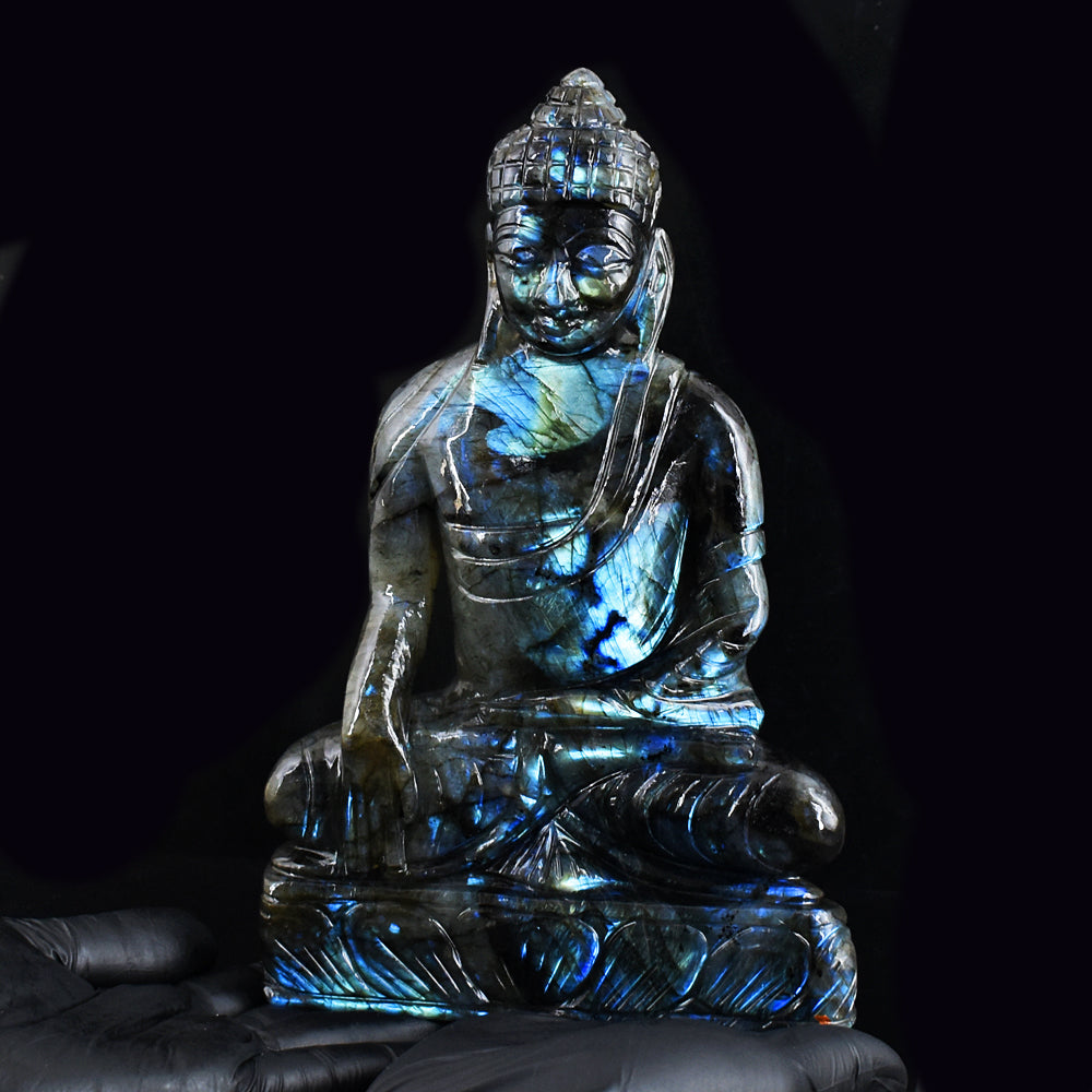 Beautiful 6255.00 Cts Genuine Blue Flash Labradorite Hand Carved Buddha Idol Gemstone Carving