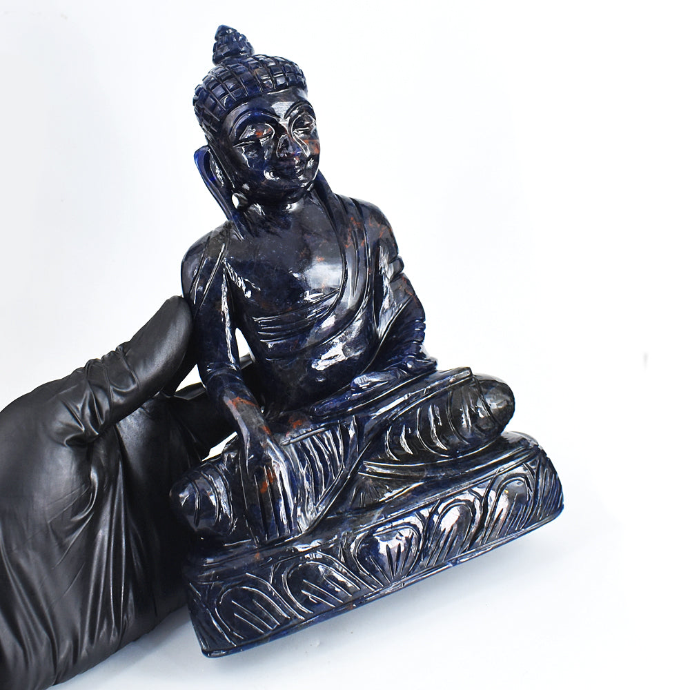 Natural 4479.00 Cts Genuine Sodalite Hand Carved Crystal Gemstone Buddha Statue Carving