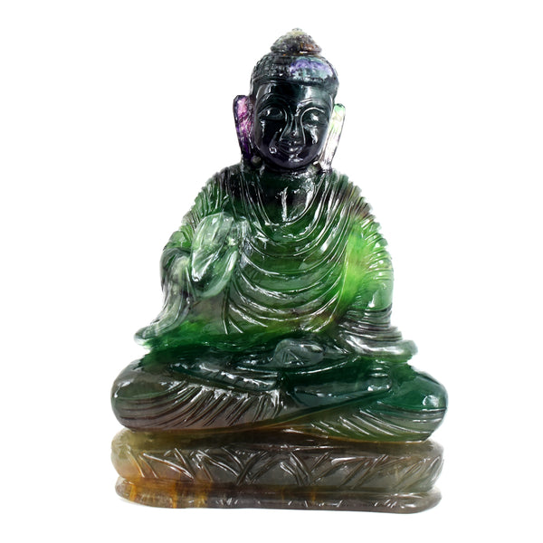 Amazing 4047.00 Cts Genuine Multicolor Fluorite Hand Carved Gemstone Crystal Buddha Carving