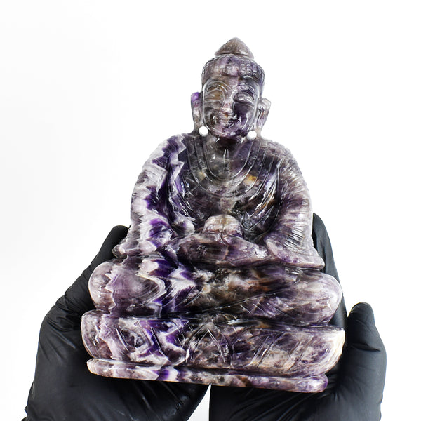 Gorgeous 6341.00 Cts Genuine Chevron Amethyst Hand Carved Crystal Buddha Gemstone Idol