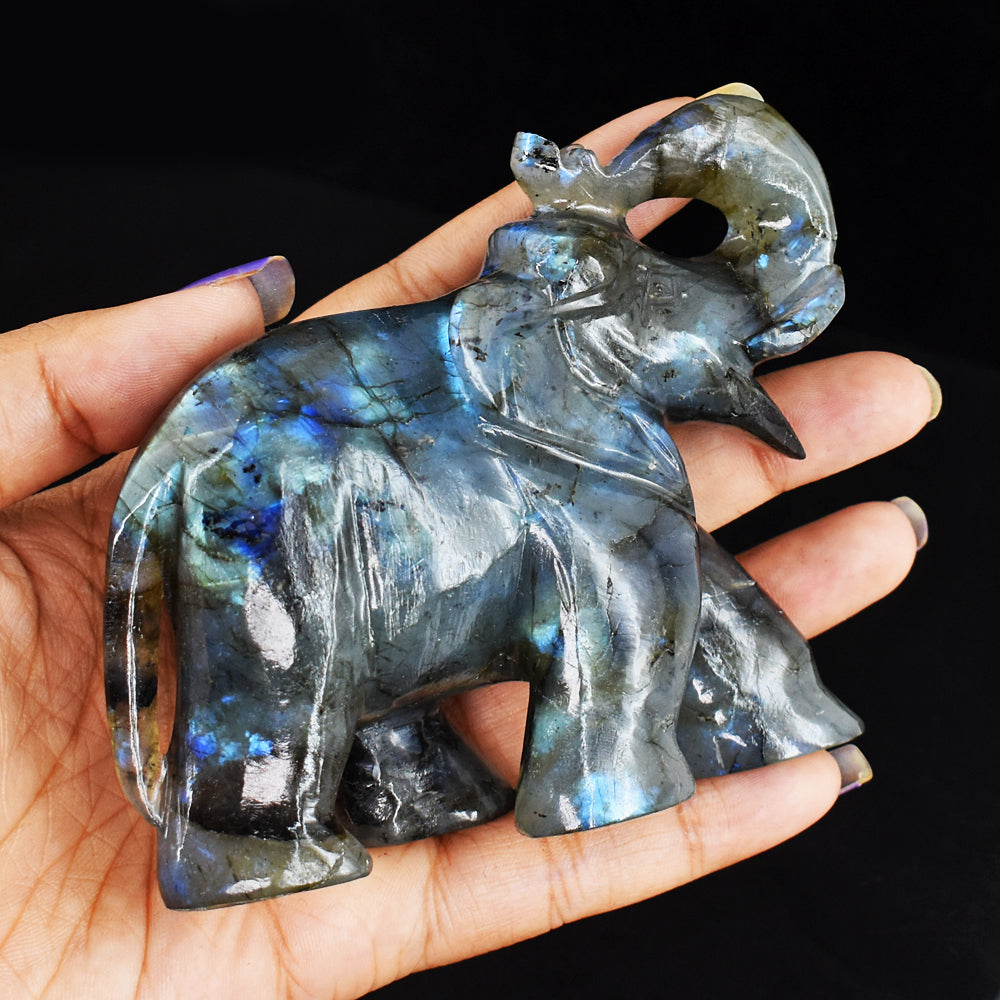 Craftsmen  Blue Flash Labradorite  Hand Carved Genuine Crystal Gemstone Carving Elephant