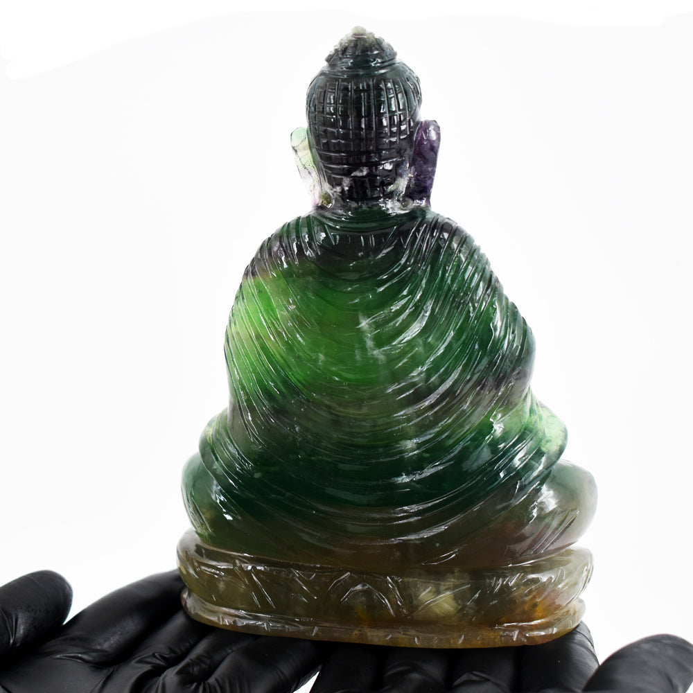 Amazing 4047.00 Cts Genuine Multicolor Fluorite Hand Carved Gemstone Crystal Buddha Carving