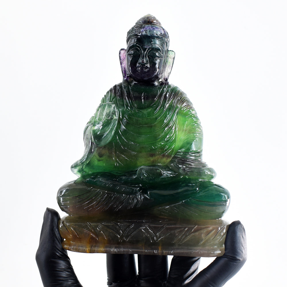 Amazing 4047.00 Cts Genuine Multicolor Fluorite Hand Carved Gemstone Crystal Buddha Carving