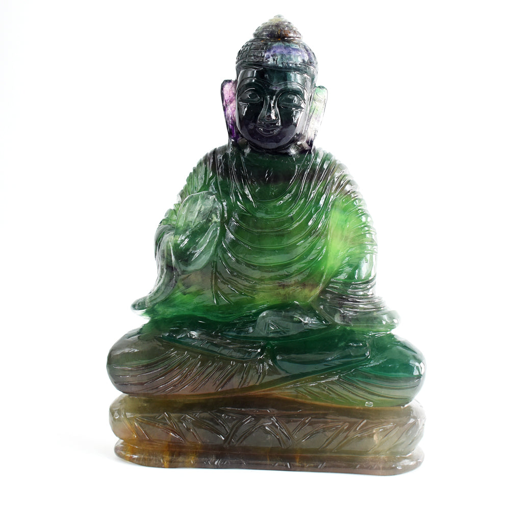 Amazing 4047.00 Cts Genuine Multicolor Fluorite Hand Carved Gemstone Crystal Buddha Carving