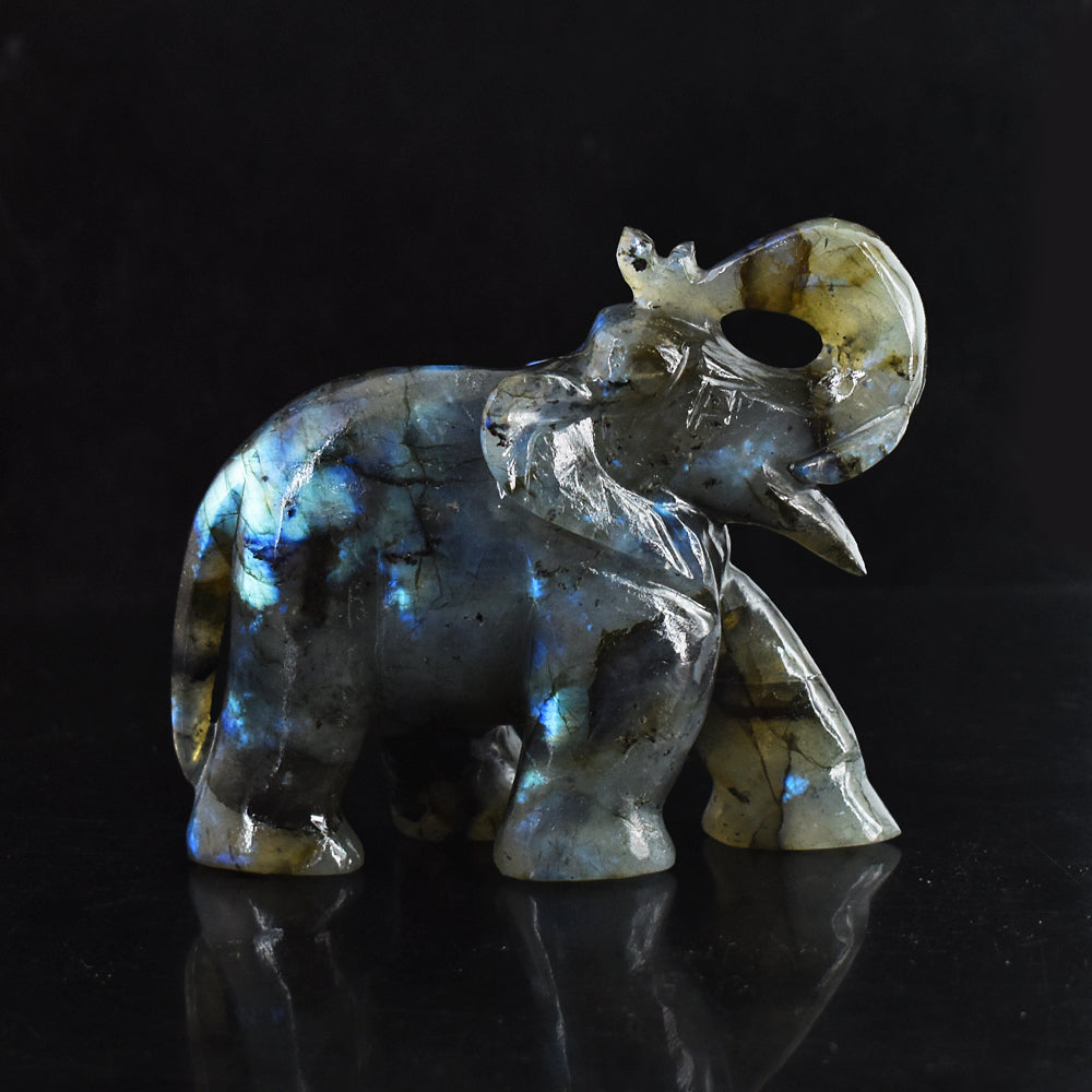 Craftsmen  Blue Flash Labradorite  Hand Carved Genuine Crystal Gemstone Carving Elephant