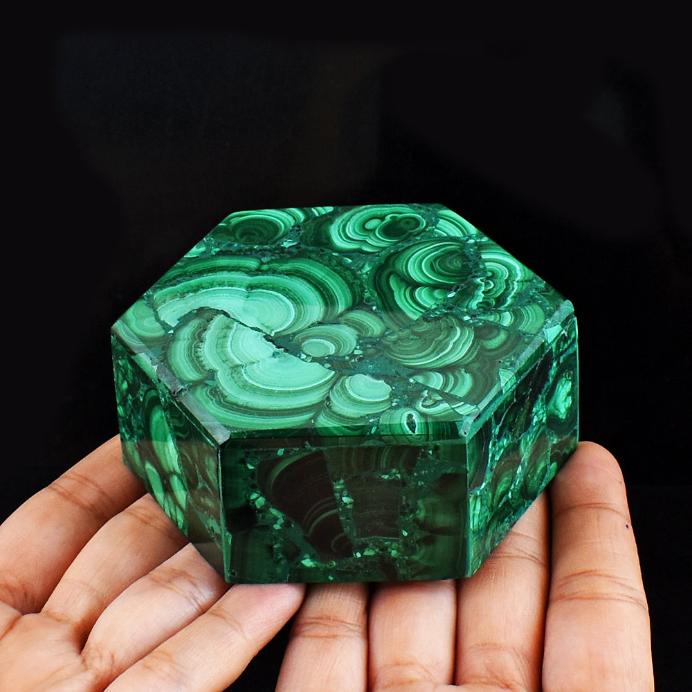 Stunning  1285.00 Carats  Genuine  Malachite  Hand Carved  Crystal Gemstone Carving Box