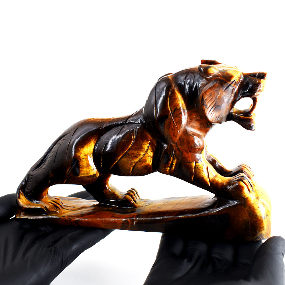 Beautiful 3682.00 Carats Genuine Tiger Eye Hand Carved Gemstone Crystal Lion Carving