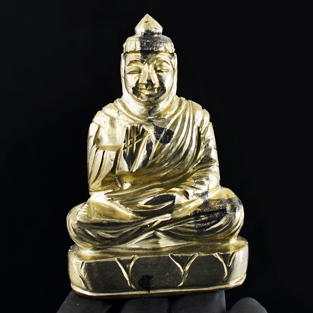 Beautiful 1264.00 Cts Genuine Pyrite Hand Carved Crystal Gemstone Buddha Idol Carving