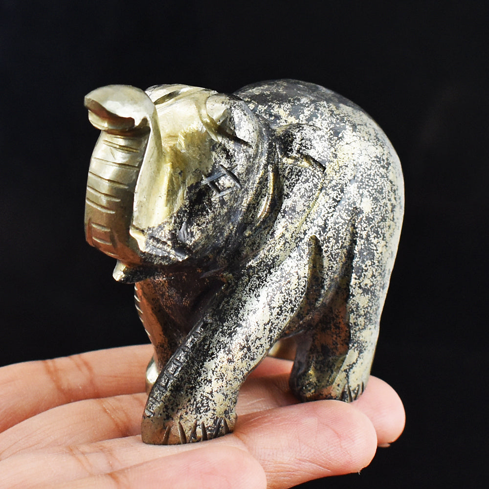 Craftsmen 916.00 Cts Genuine Pyrite Hand Carved Crystal Gemstone Elephant Carving