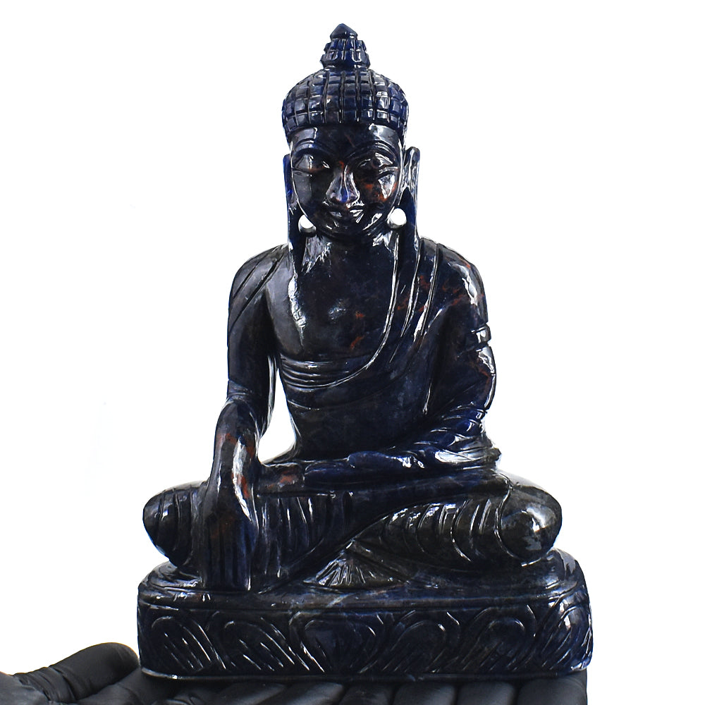 Natural 4479.00 Cts Genuine Sodalite Hand Carved Crystal Gemstone Buddha Statue Carving