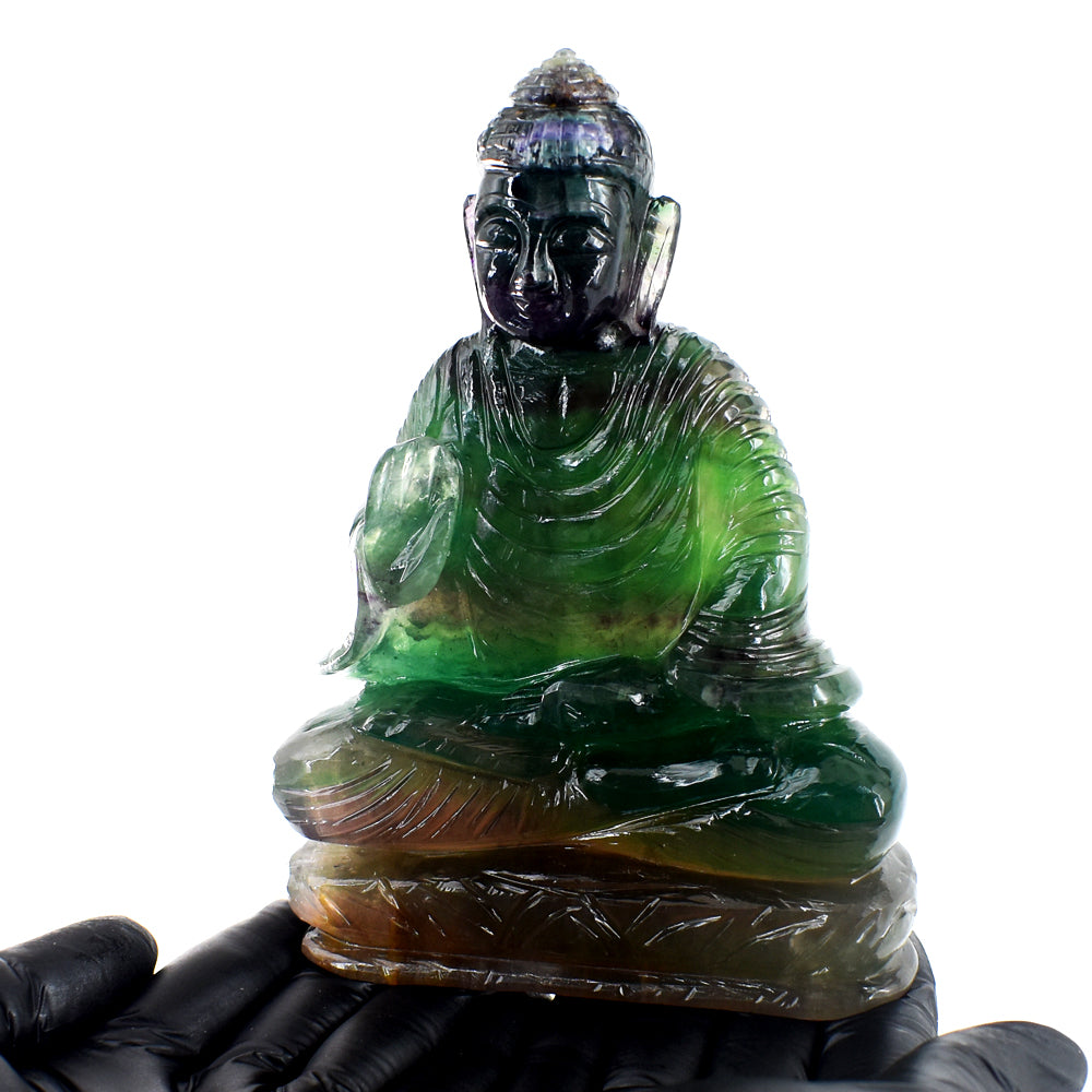 Amazing 4047.00 Cts Genuine Multicolor Fluorite Hand Carved Gemstone Crystal Buddha Carving