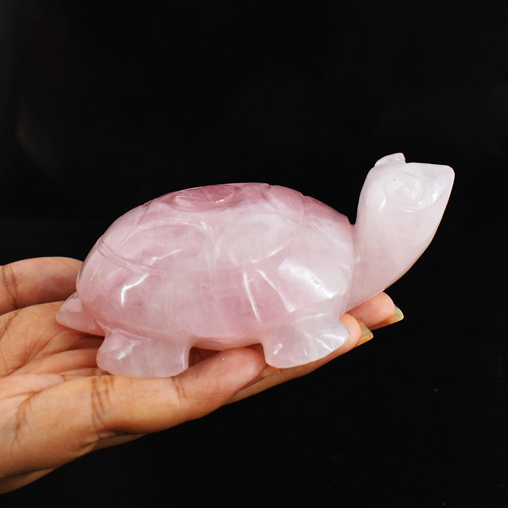 Natural  1167.00 Carats Genuine Pink Rose Quartz Hand Carved Crystal  Gemstone Turtle Carving