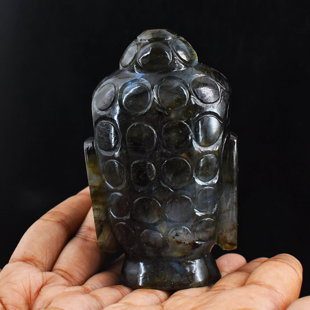 Craftsmen 2447.00 Cts Genuine Amazing Flash Labradorite Hand Carved Buddha Head Gemstone Carving