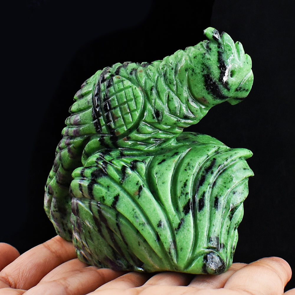 Artisian 3284.00 Carats  Genuine Ruby Zoisite Hand Carved Crystal Parrot Gemstone  Carving